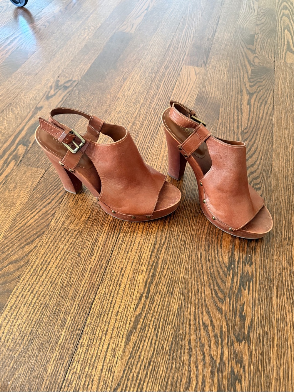 Vintage Ralph Lauren - Women's Brown Leather High Heel Clog Sandals - Picture 2 of 4